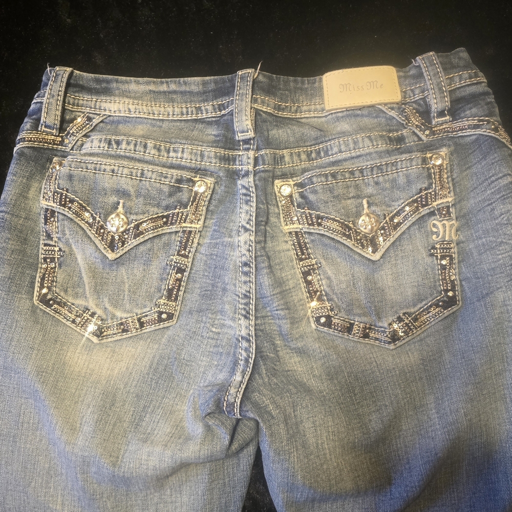 Miss Me Women's Light Blue Boot Cut Jeans with Embellished Pockets